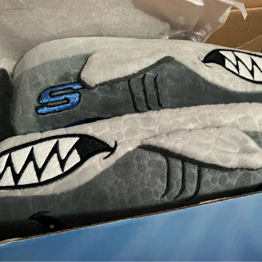 Skechers Kids Shark Slippers - Gray and Blue